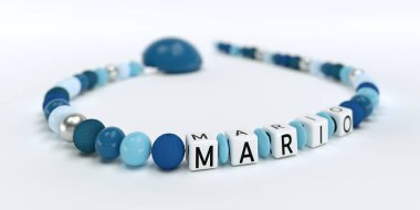 Adı Mario ile çocuklar için mavi emzik Zinciri