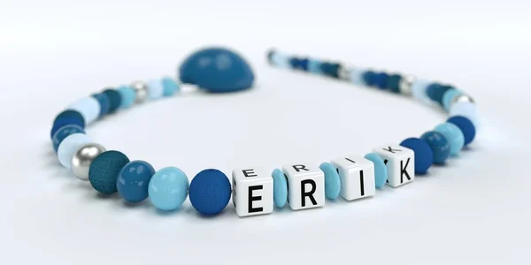 A blue pacifier chain for boys with name Erik — Stock Photo, Image