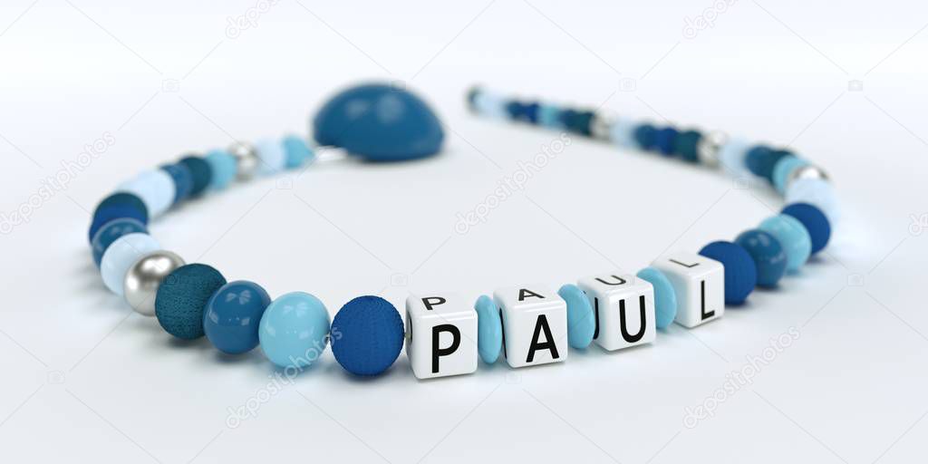 A blue pacifier chain for boys with name Paul