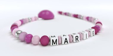 A pink pacifier chain for girls with name Marie