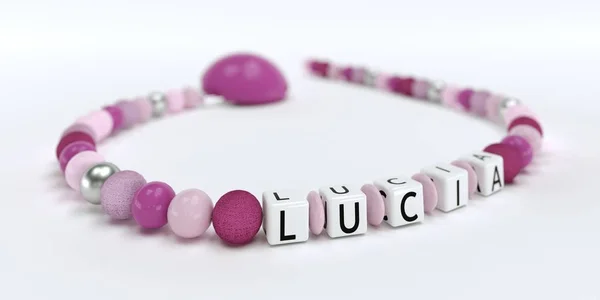 A rózsaszín cumi lánc lányok neve Lucia — Stock Fotó
