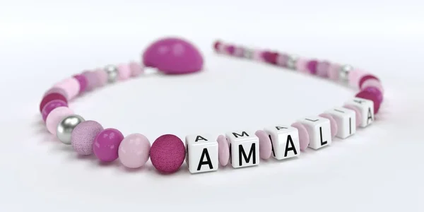 A rózsaszín cumi lánc lányok neve Amalia — Stock Fotó