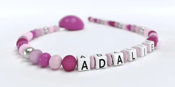 A rózsaszín cumi lánc lányok neve Adalie — Stock Fotó