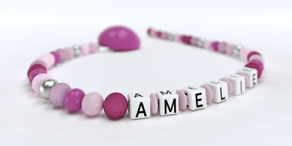Lányok neve Amelie rózsaszín cumi lánc — Stock Fotó