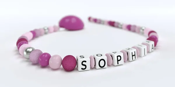 一个粉红色的奶嘴链为女孩的名字索菲亚 — 图库照片