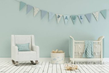 Modern kreş ile dekore edilmiş bayraklı adı paul