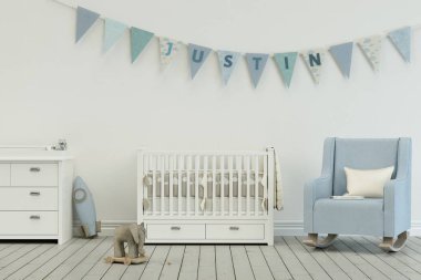 Modern kreş ile dekore edilmiş bayraklı adı justin