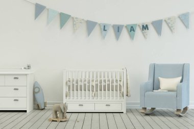 Modern kreş ile dekore edilmiş bayraklı adı liam