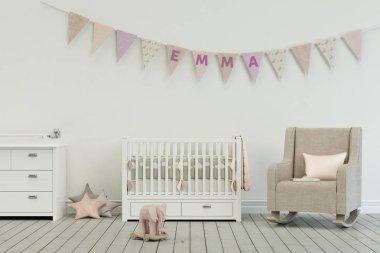 Modern kreş ile dekore edilmiş bayraklı adı emma