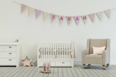 Modern kreş ile dekore edilmiş bayraklı adı sarah