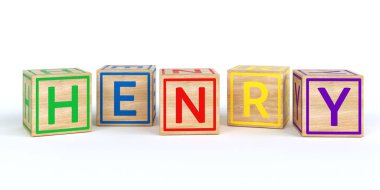 Adı henry ile harfler izole ahşap oyuncak küpleri
