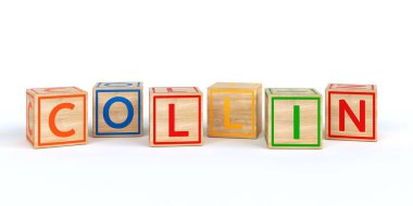 Harflerle adı Louis 3d illüstrasyon izole ahşap oyuncak küpleri