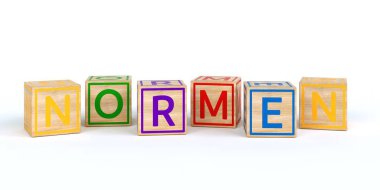 İzole ahşap oyuncak küpleri adı normen harflerle ile
