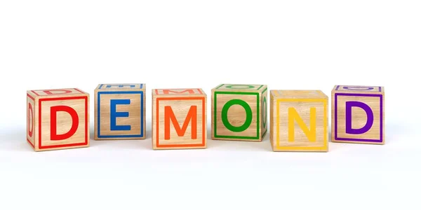 Cubos de brinquedo de madeira isolados com letras com nome demond — Fotografia de Stock