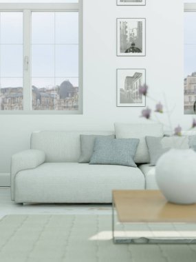 Modern skandinavian iç tasarım oturma odasında beyaz stili