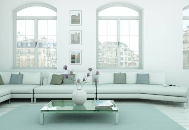 Modern skandinavian iç tasarım oturma odasında beyaz stili