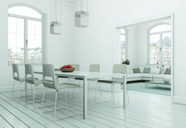 Modern skandinavian iç tasarım oturma odasında beyaz stili