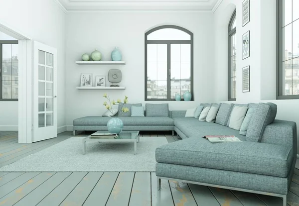 Modern skandinavian iç tasarım oturma odasında beyaz stili