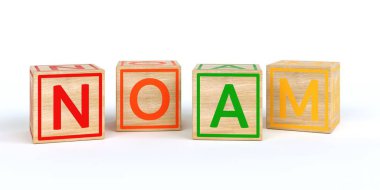 İzole ahşap oyuncak küpleri adı noam harflerle ile