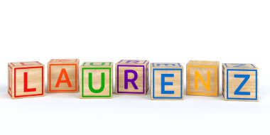 İzole ahşap oyuncak küpleri adı ferhat ile harfler ile