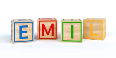 Emil izole ahşap oyuncak küpleri ile harflerle adı