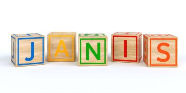 Janis izole ahşap oyuncak küpleri ile harflerle adı