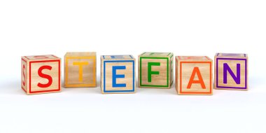 Stefan izole ahşap oyuncak küpleri ile harflerle adı
