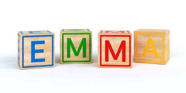 İzole ahşap oyuncak küpleri adı Louis ile harfler ile