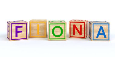 İzole ahşap oyuncak küpleri adı Louis ile harfler ile