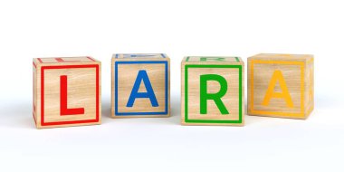 İzole ahşap oyuncak küpleri adı Louis ile harfler ile