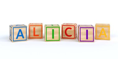 Harflerle adı Louis 3d illüstrasyon izole ahşap oyuncak küpleri