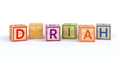 İzole ahşap oyuncak küpleri adı Louis ile harfler ile