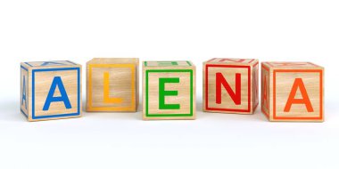 İzole ahşap oyuncak küpleri adı Louis ile harfler ile