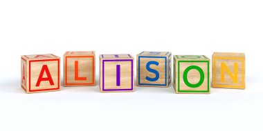 Isolated wooden toy cubes with letters with name Louis