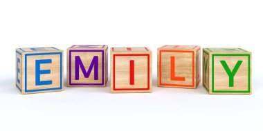 İzole ahşap oyuncak küpleri adı Louis ile harfler ile