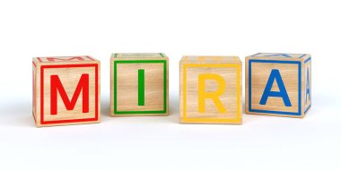 İzole ahşap oyuncak küpleri adı Louis ile harfler ile