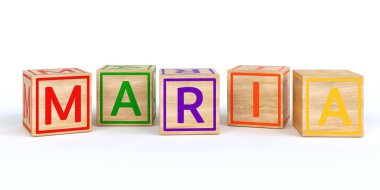 İzole ahşap oyuncak küpleri adı Louis ile harfler ile