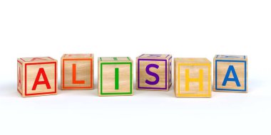 İzole ahşap oyuncak küpleri adı Louis ile harfler ile