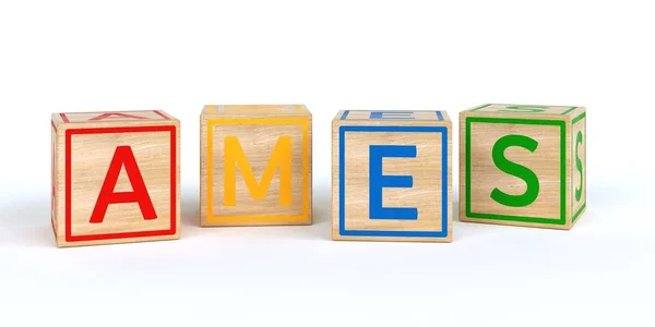 Cubos de brinquedo de madeira isolados com letras com nomes de nome — Fotografia de Stock