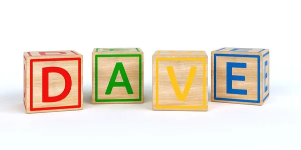 Geïsoleerde houten speelgoed kubussen met letters met naam dave — Stockfoto
