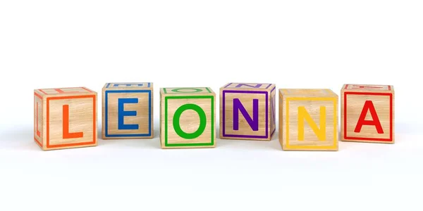 Cubos de brinquedo de madeira isolados com letras com nome Louis — Fotografia de Stock