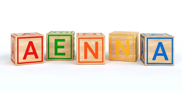 Geïsoleerde houten speelgoed kubussen met letters met naam Louis — Stockfoto