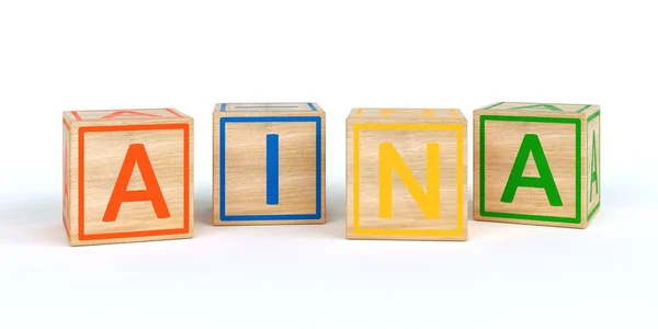 Cubos de brinquedo de madeira isolados com letras com nome Louis — Fotografia de Stock