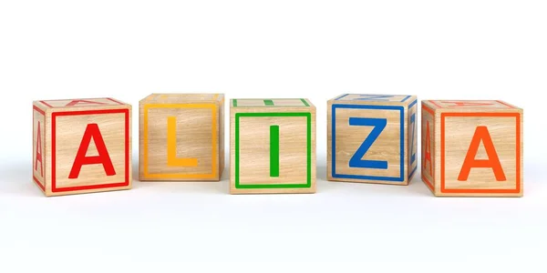 Ізольована дерев'яна іграшка Куби з листи з іменем Луї — стокове фото