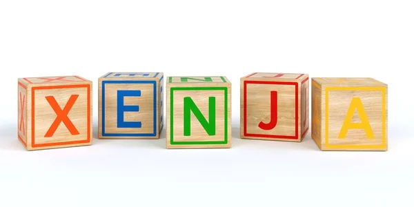 Cubos de juguete de madera aislados con letras con nombre Louis — Foto de Stock