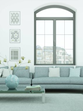 Modern skandinavian iç tasarım oturma odasında beyaz stili