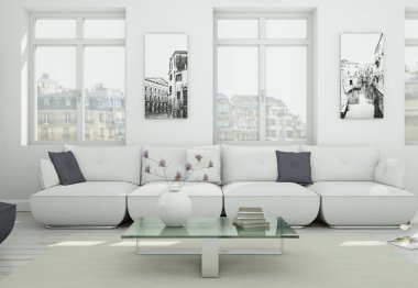 Modern skandinavian iç tasarım oturma odasında beyaz stili