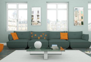 modern skandinavian interior design living room in white style clipart