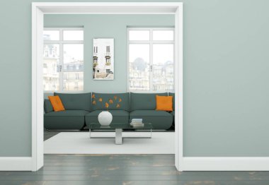 Modern skandinavian iç tasarım oturma odasında beyaz stili