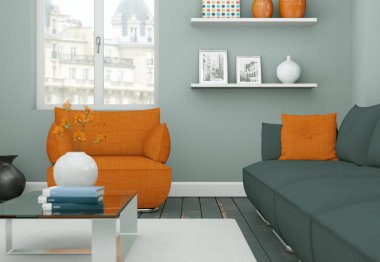 Modern skandinavian iç tasarım oturma odasında beyaz stili